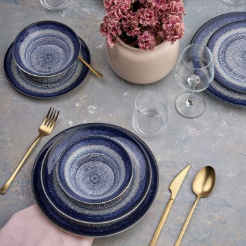 24-delig servies in blauw keramiek
