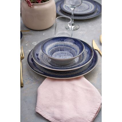24-delig servies in blauw keramiek