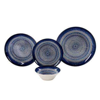 24-delig servies in blauw keramiek