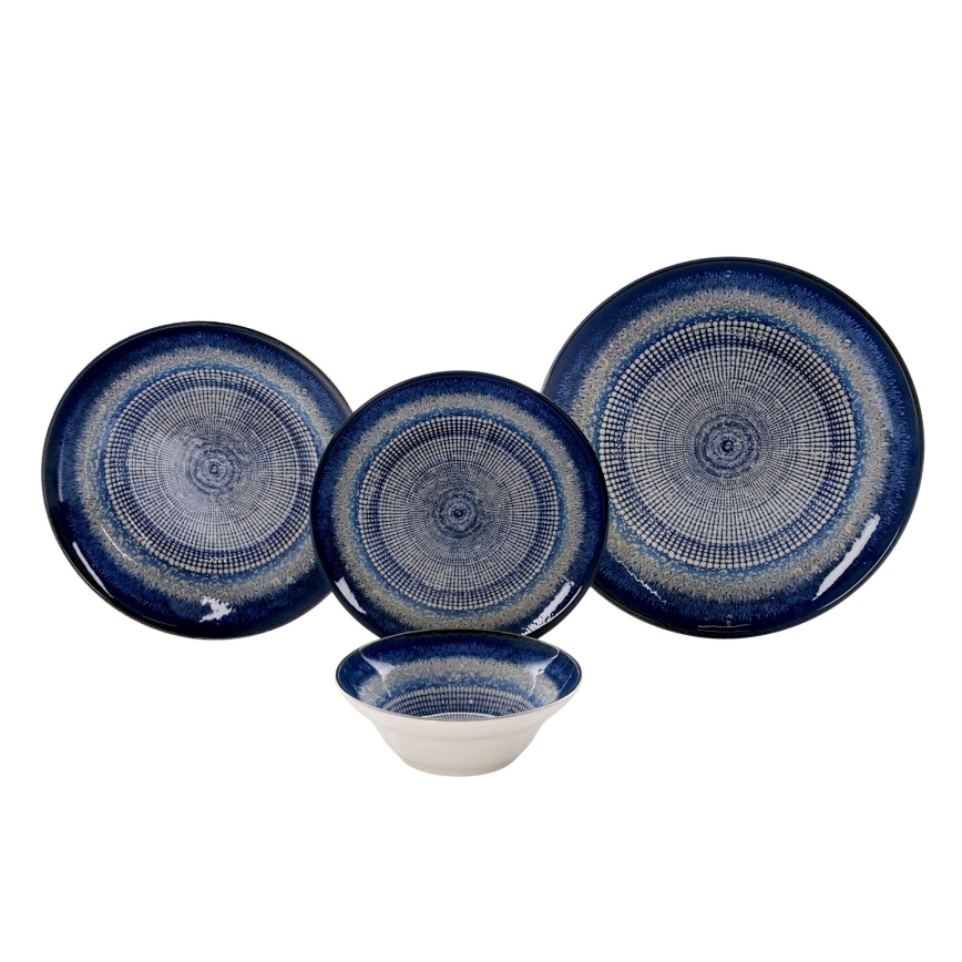 24-delig servies in blauw keramiek