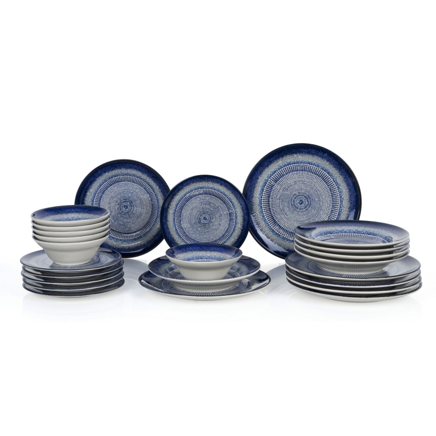 24-delig servies in blauw keramiek