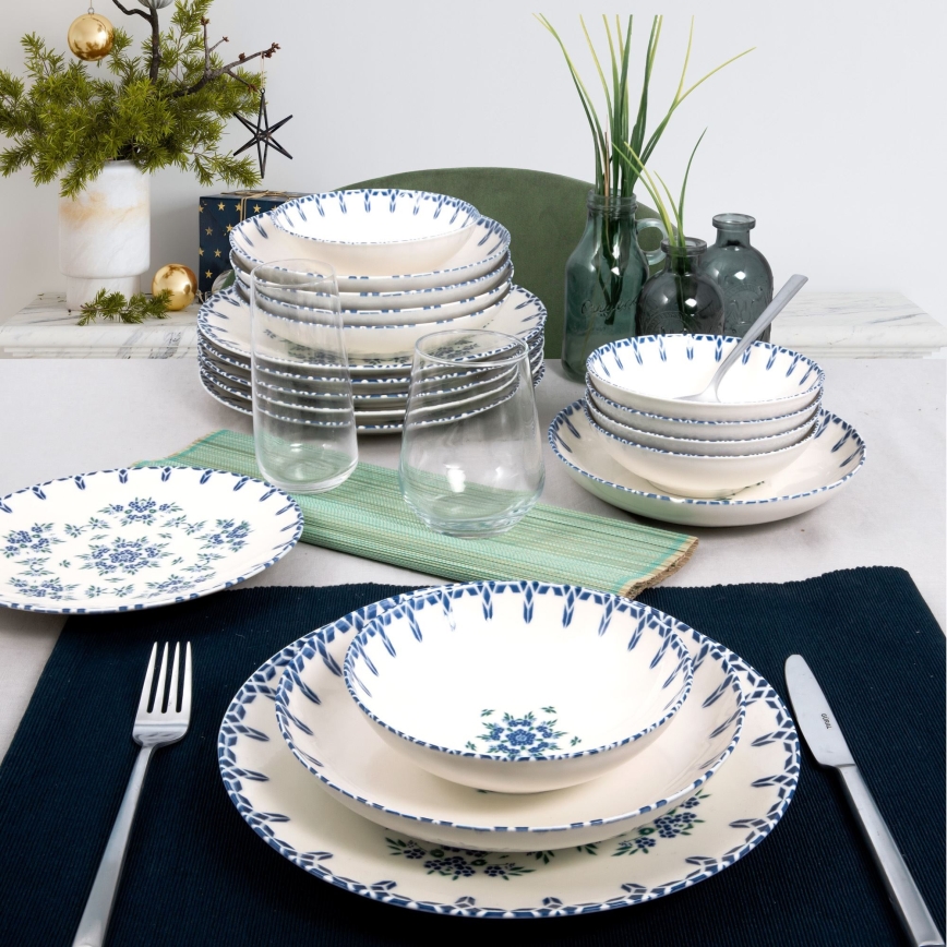 24-delig servies wit/blauw/porselein