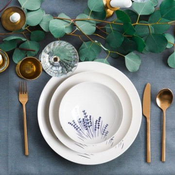 24-delig servies, wit/blauw, porselein