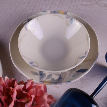 24-delig servies, wit/blauw, porselein