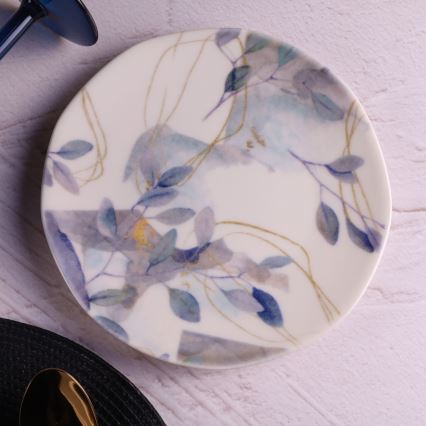 24-delig servies, wit/blauw, porselein