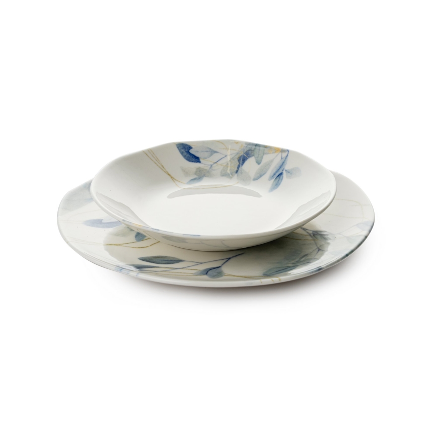 24-delig servies, wit/blauw, porselein