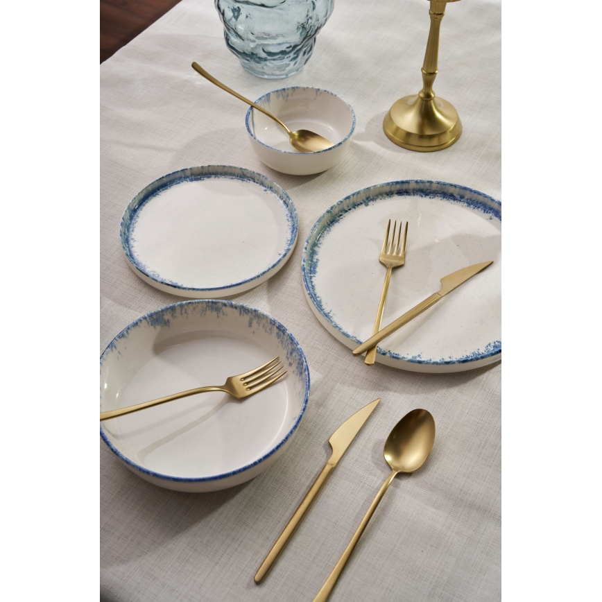 24-delig servies, wit/blauw, porselein