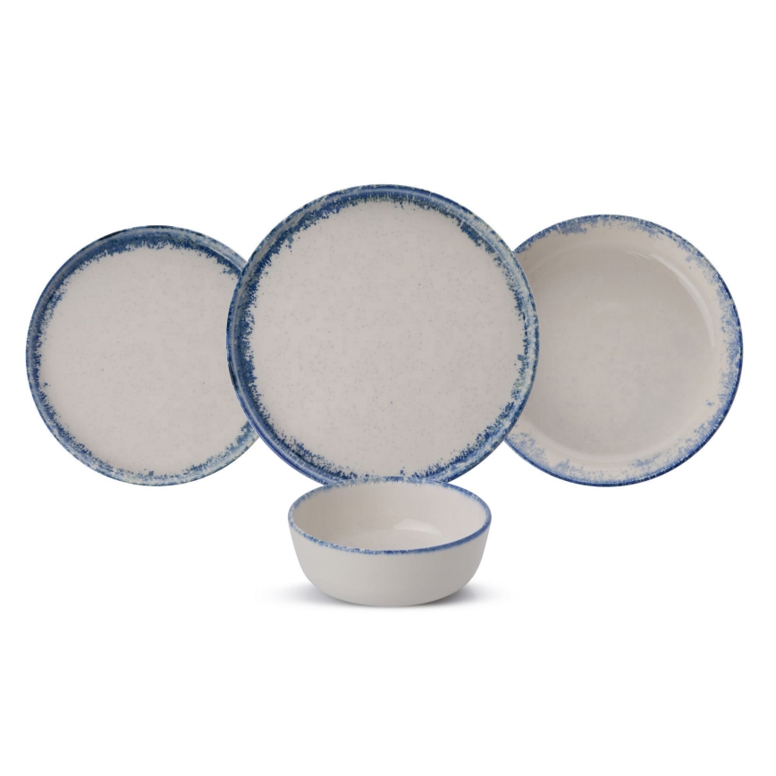 24-delig servies, wit/blauw, porselein