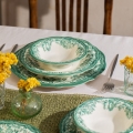 24-delig servies, wit/groen, porselein