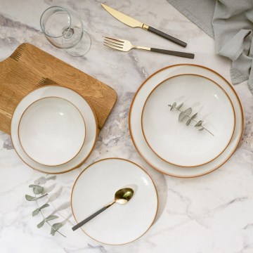 24-delig serviesset, beige/porselein