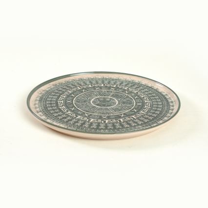 24-delige serviesset, beige/groen/steengoed