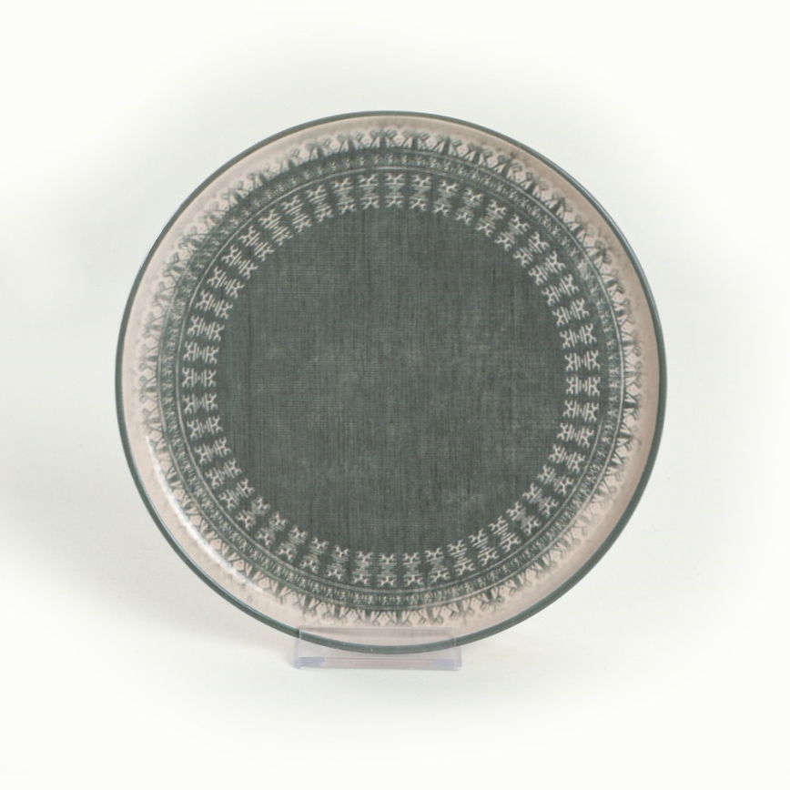 24-delige serviesset, beige/groen/steengoed