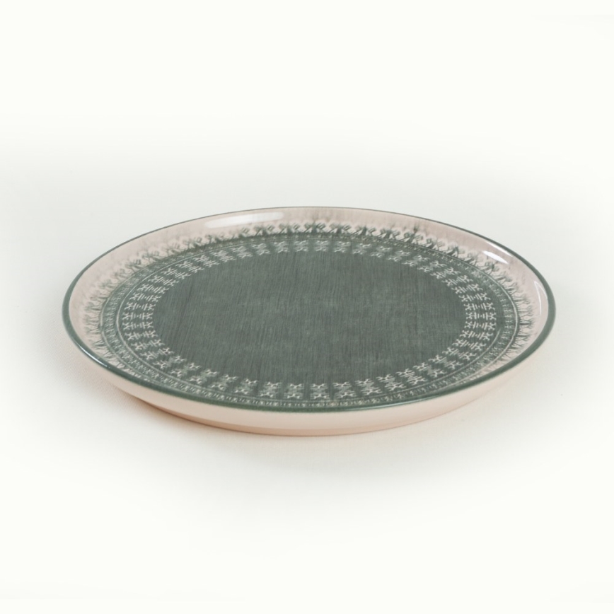 24-delige serviesset, beige/groen/steengoed