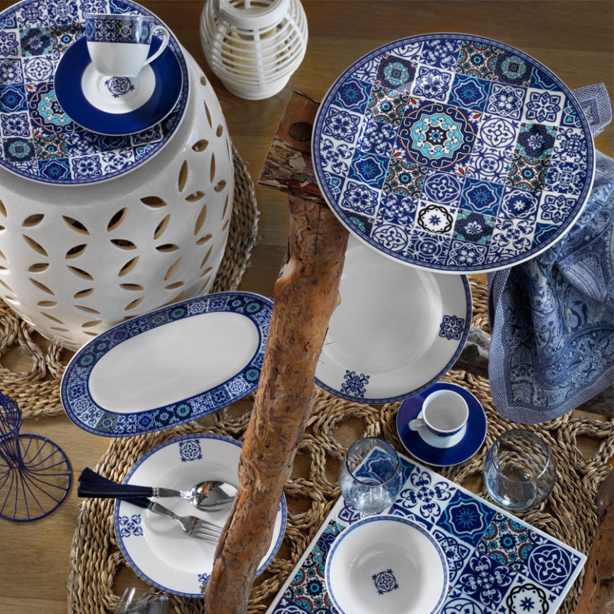 24-delige serviesset, blauw/porselein
