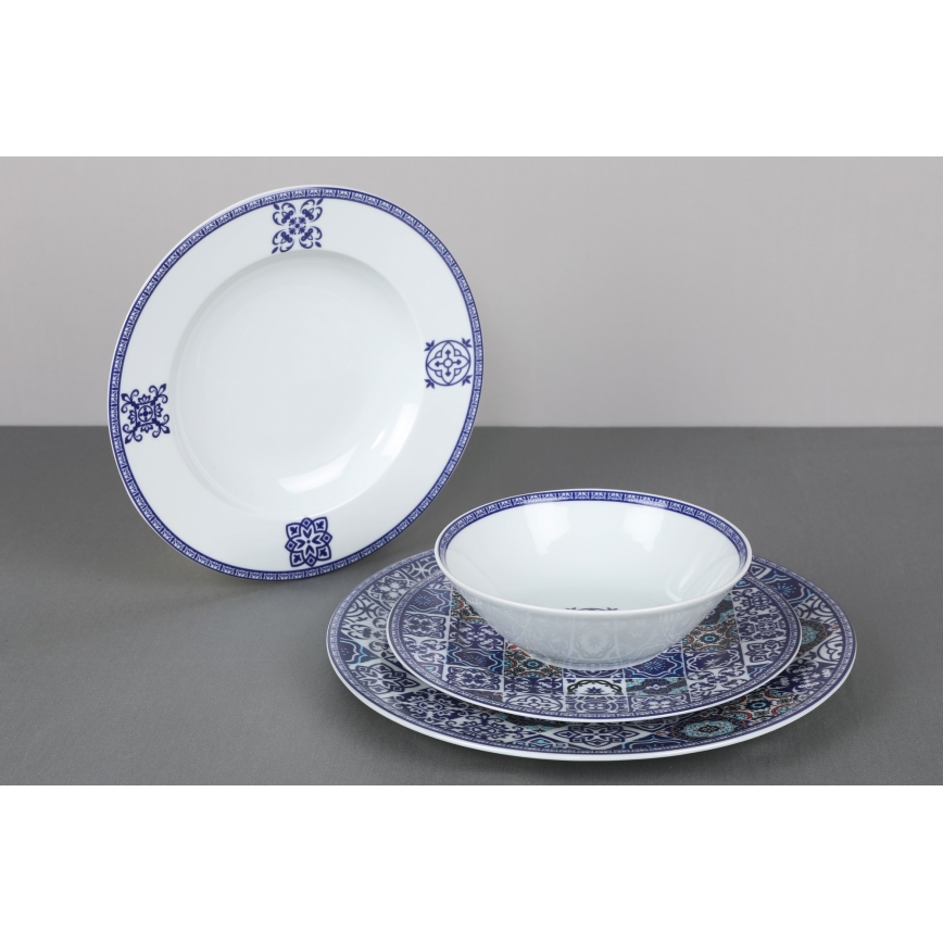 24-delige serviesset, blauw/porselein
