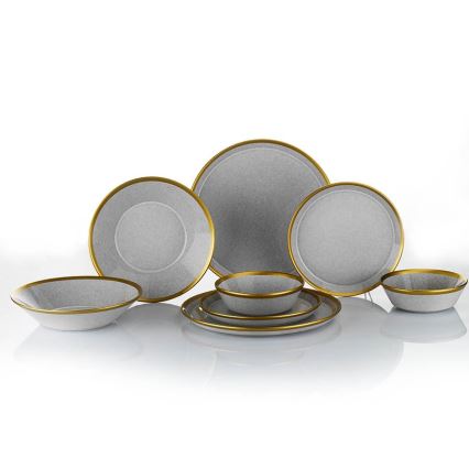24-delige serviesset, grijs/goud, porselein