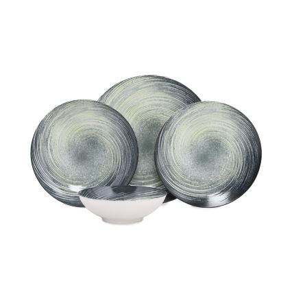 24-delige serviesset groen/zwart/porselein