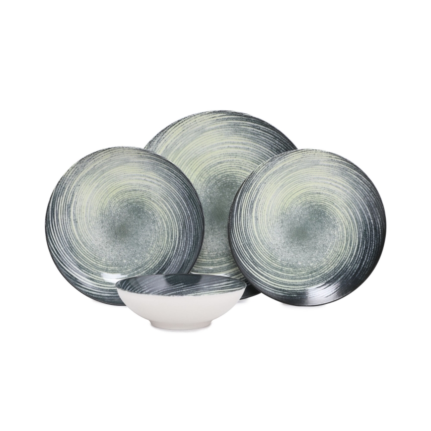 24-delige serviesset groen/zwart/porselein