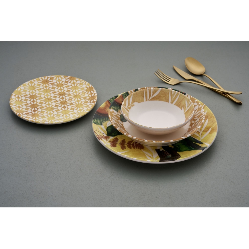 24-delige serviesset in geel, groen en wit, van keramiek