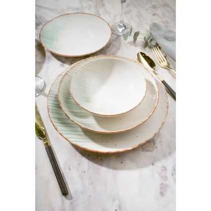 24-delige serviesset in wit en groen, van porselein