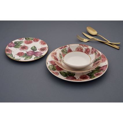 24-delige serviesset, keramiek, rood/wit/groen