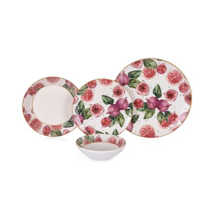 24-delige serviesset, keramiek, rood/wit/groen