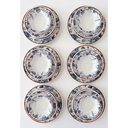 24-delige serviesset van keramiek, wit/blauw/bruin