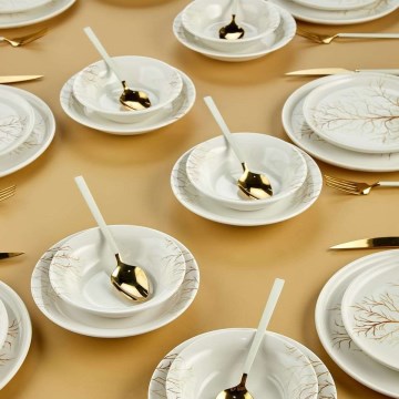 24-delige serviesset van keramiek, wit/oranje