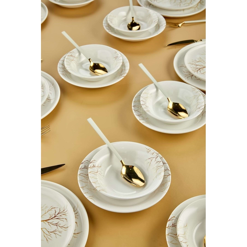 24-delige serviesset van keramiek, wit/oranje