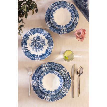 24-delige serviesset van porselein, wit/blauw