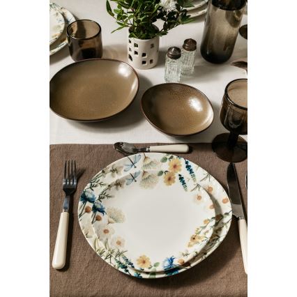 24-delige serviesset, veelkleurig/bruin, porselein