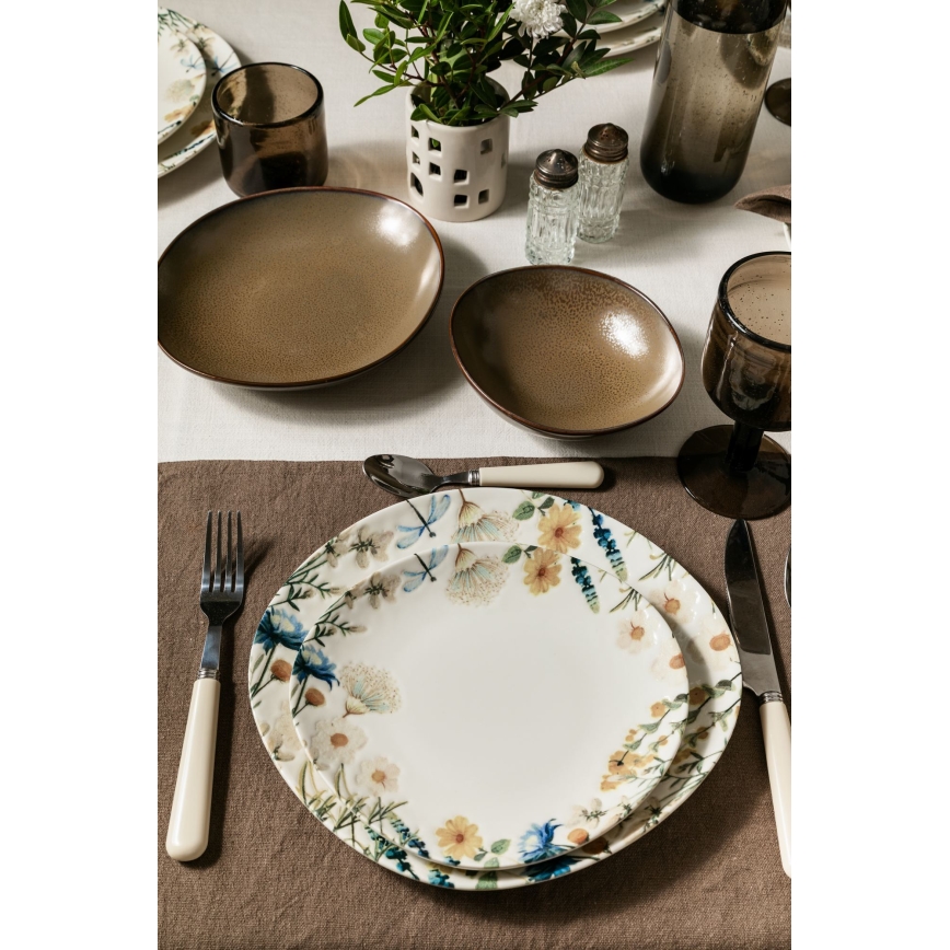 24-delige serviesset, veelkleurig/bruin, porselein
