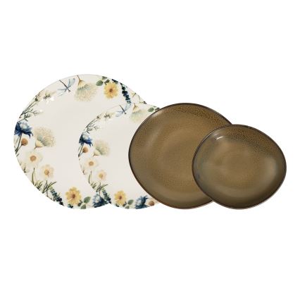 24-delige serviesset, veelkleurig/bruin, porselein