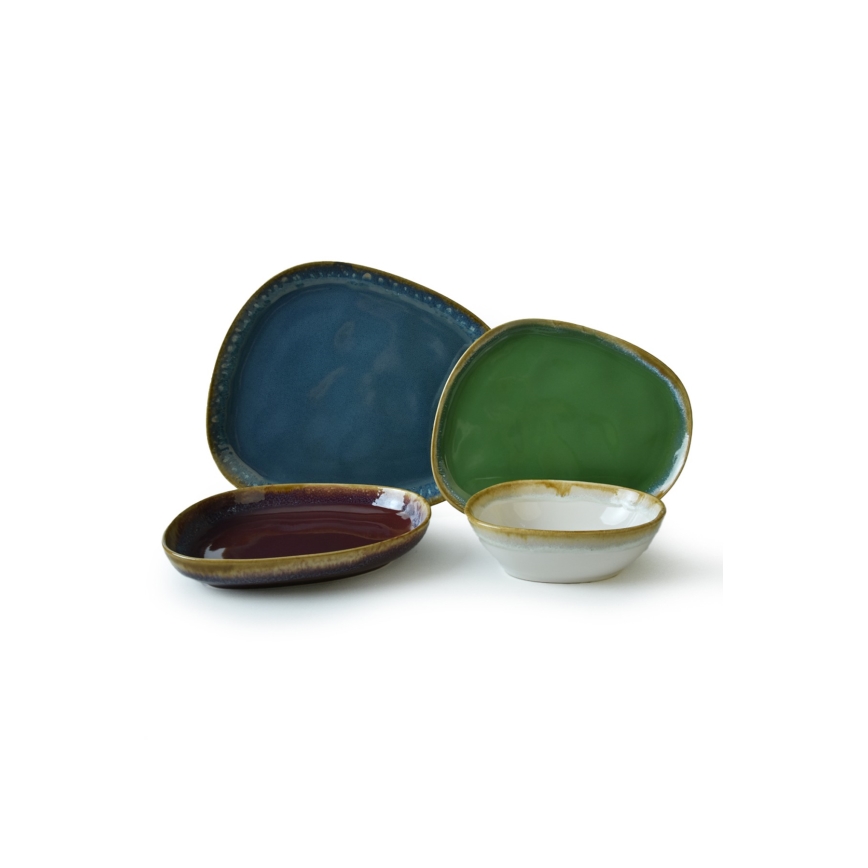 24-delige serviesset, veelkleurig/steengoed