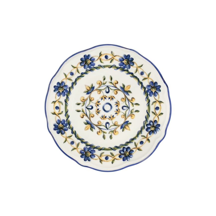 24-delige serviesset, wit/blauw/geel, porselein