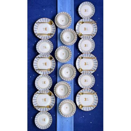 24-delige serviesset, wit/blauw/goud, keramiek