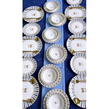 24-delige serviesset, wit/blauw/goud, keramiek