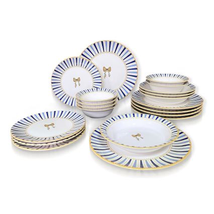 24-delige serviesset, wit/blauw/goud, keramiek