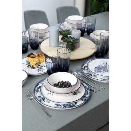 24-delige serviesset, wit/blauw, keramiek