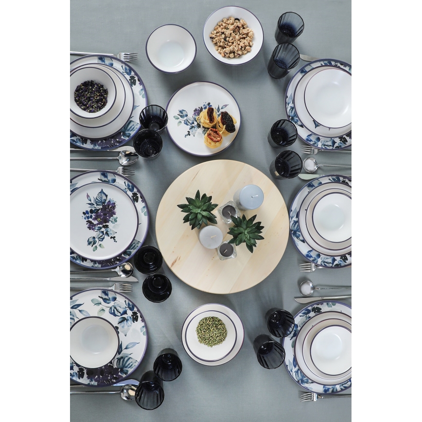 24-delige serviesset, wit/blauw, keramiek
