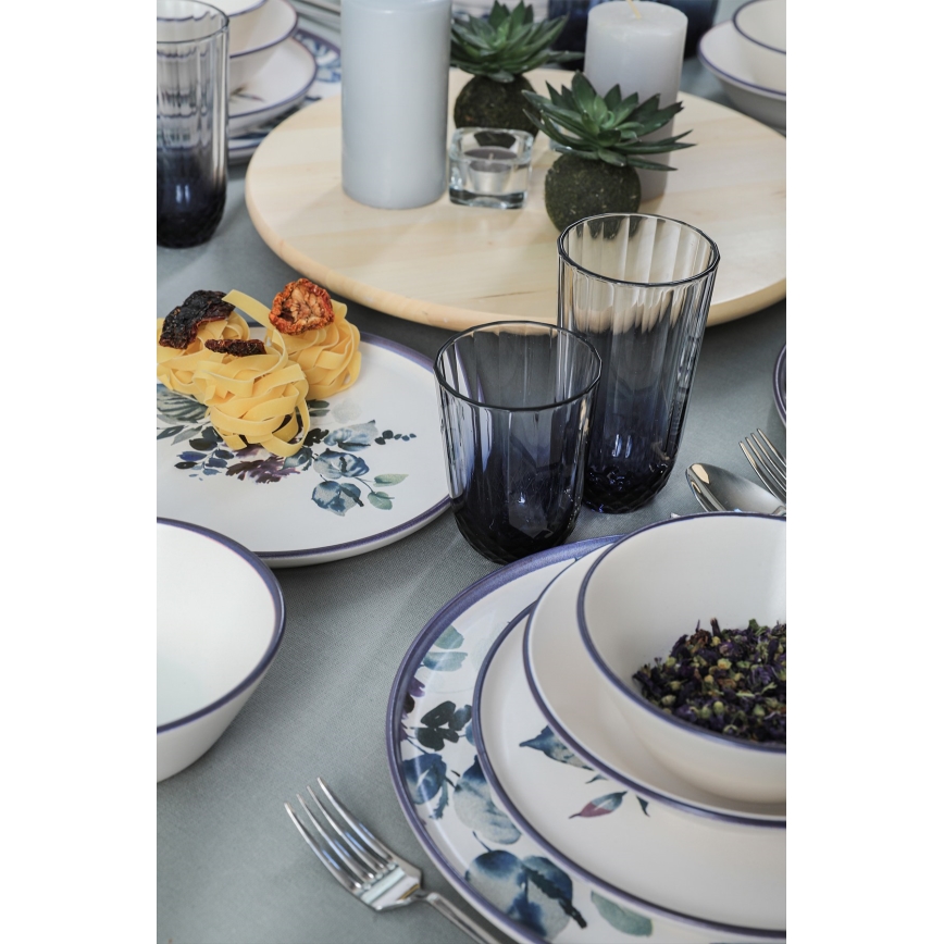 24-delige serviesset, wit/blauw, keramiek