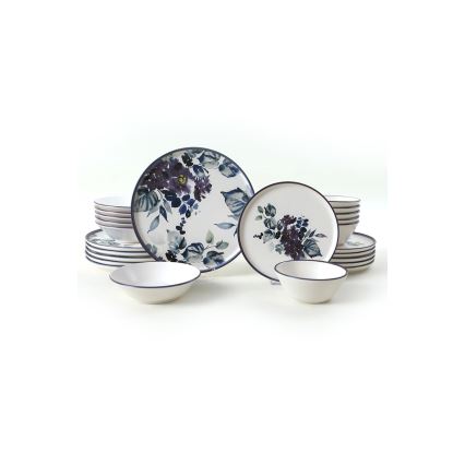 24-delige serviesset, wit/blauw, keramiek