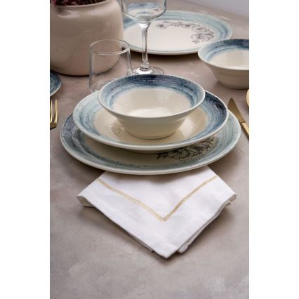 24-delige serviesset, wit/blauw, keramiek