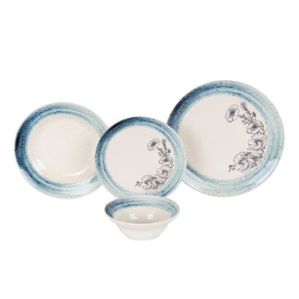 24-delige serviesset, wit/blauw, keramiek
