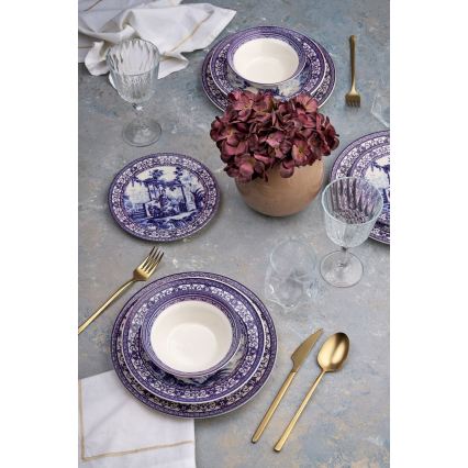 24-delige serviesset, wit/blauw, keramiek