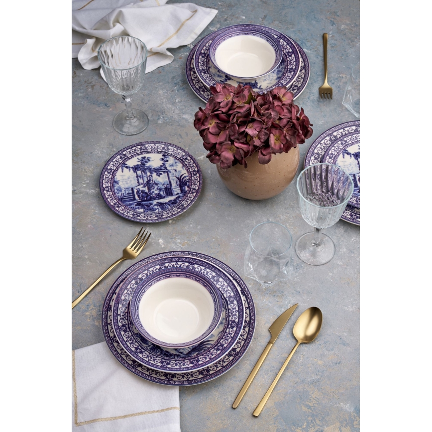 24-delige serviesset, wit/blauw, keramiek