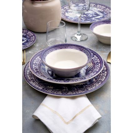 24-delige serviesset, wit/blauw, keramiek