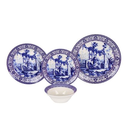 24-delige serviesset, wit/blauw, keramiek