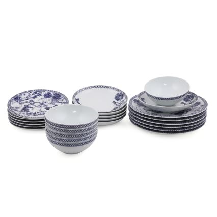 24-delige serviesset wit/blauw/porselein