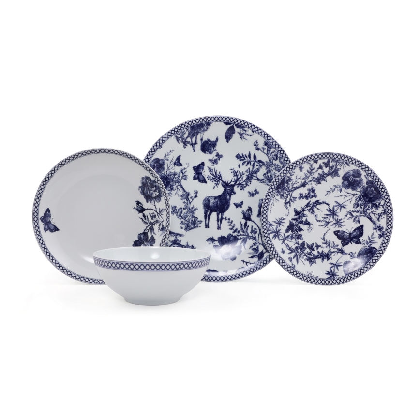 24-delige serviesset wit/blauw/porselein